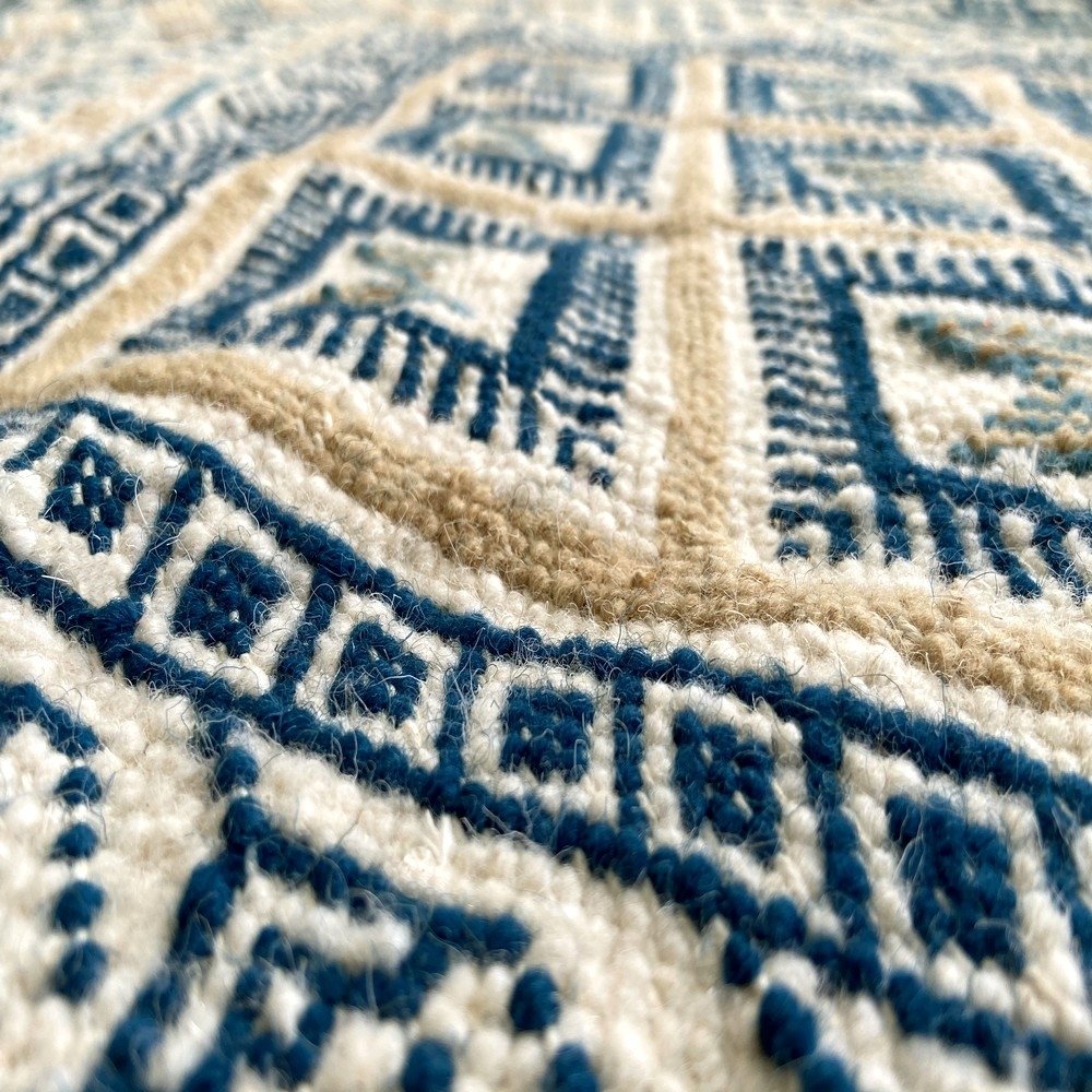 Berber carpet Rug Margoum Alfatha 120x190 Blue/White (Handmade, Wool, Tunisia) Tunisian margoum rug from the city of Kairouan. R