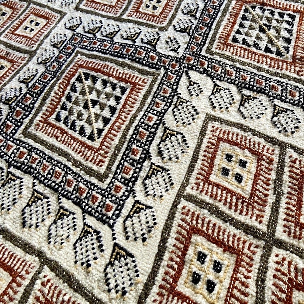 tappeto berbero Tappeto Margoum Lina 140x210 Bianco/Marrone (Fatto a mano, Lana, Tunisia) Tappeto margoum tunisino della città d