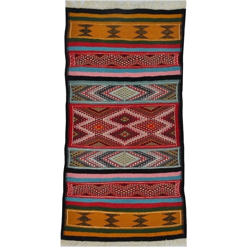 Tapete berbere Tapete Kilim Birssa 53x105 Multicor (Tecidos à mão, Lã) Tapete tunisiano kilim, estilo marroquino. Tapete retangu