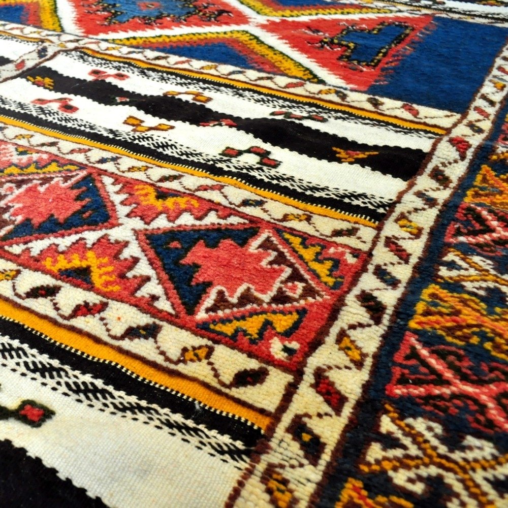 Berber tapijt Tapijt Glaoui 152x250 Rood/Blauw (Handgeweven, Wol, Tunesië) Tunesisch kilimdeken, Marokkaanse stijl. Rechthoekig 