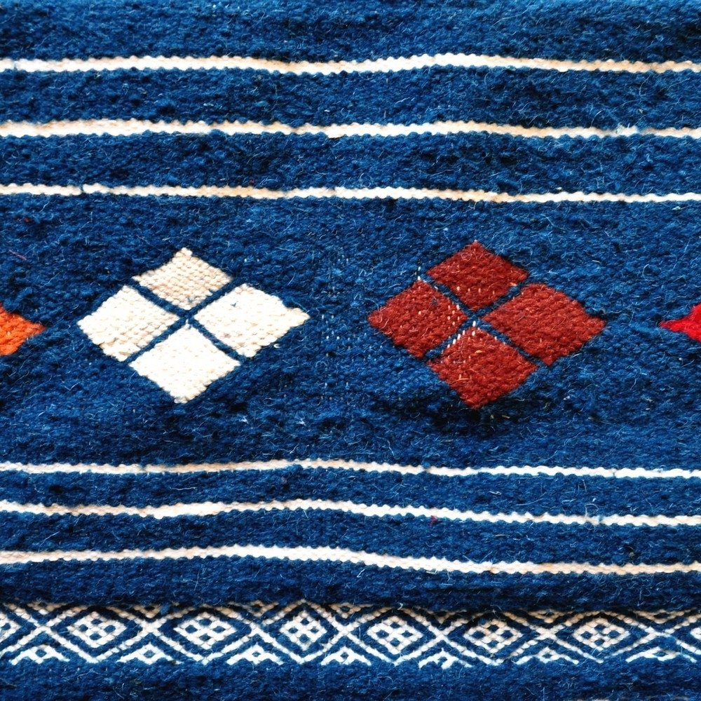 Berber carpet Rug Kilim Aljanoub 96x140 Blue (Handmade, Wool, Tunisia) Tunisian Rug Kilim style Moroccan rug. Rectangular carpet