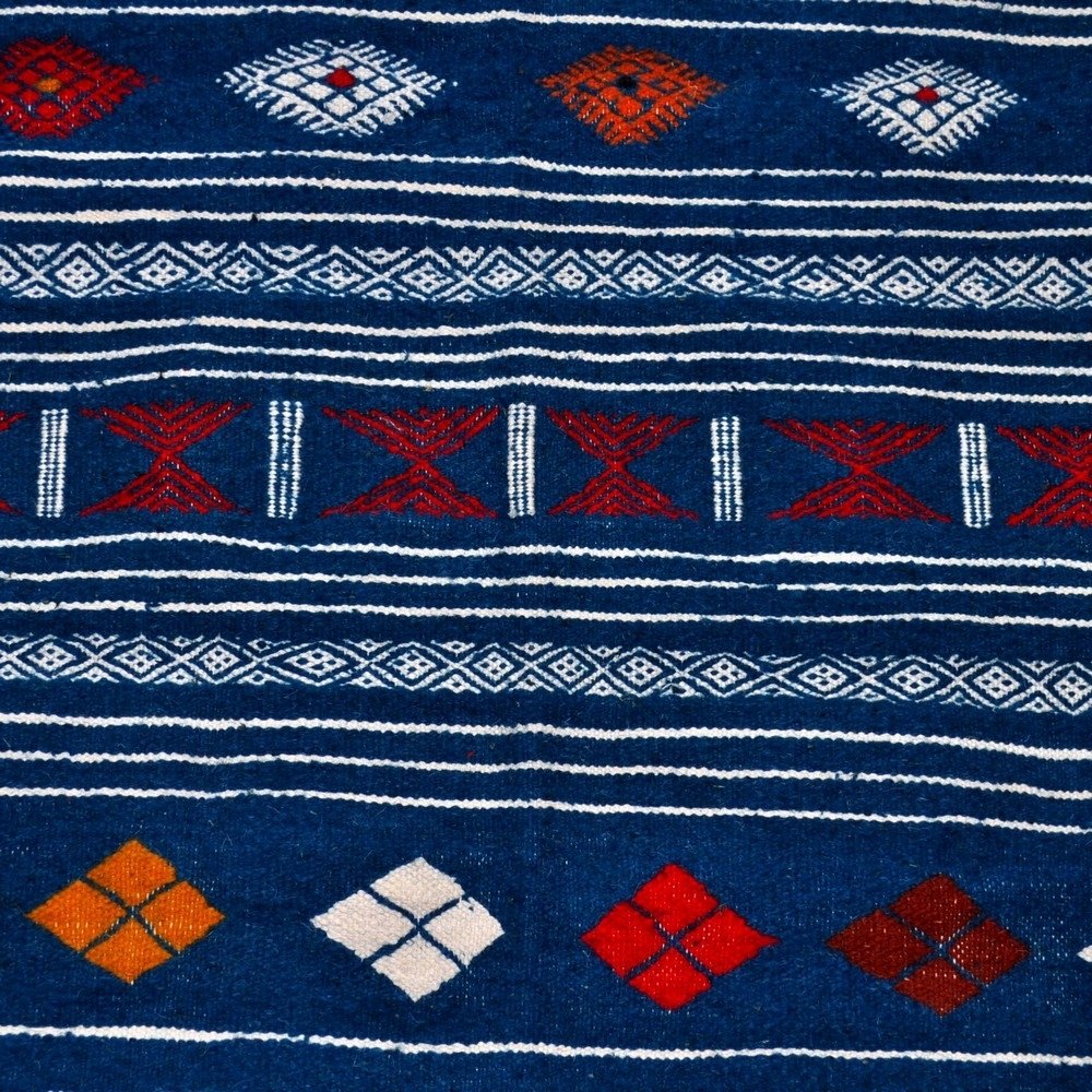 tappeto berbero Tappeto Kilim Aljanoub 96x140 Blu (Fatto a mano, Lana, Tunisia) Tappeto kilim tunisino, in stile marocchino. Tap