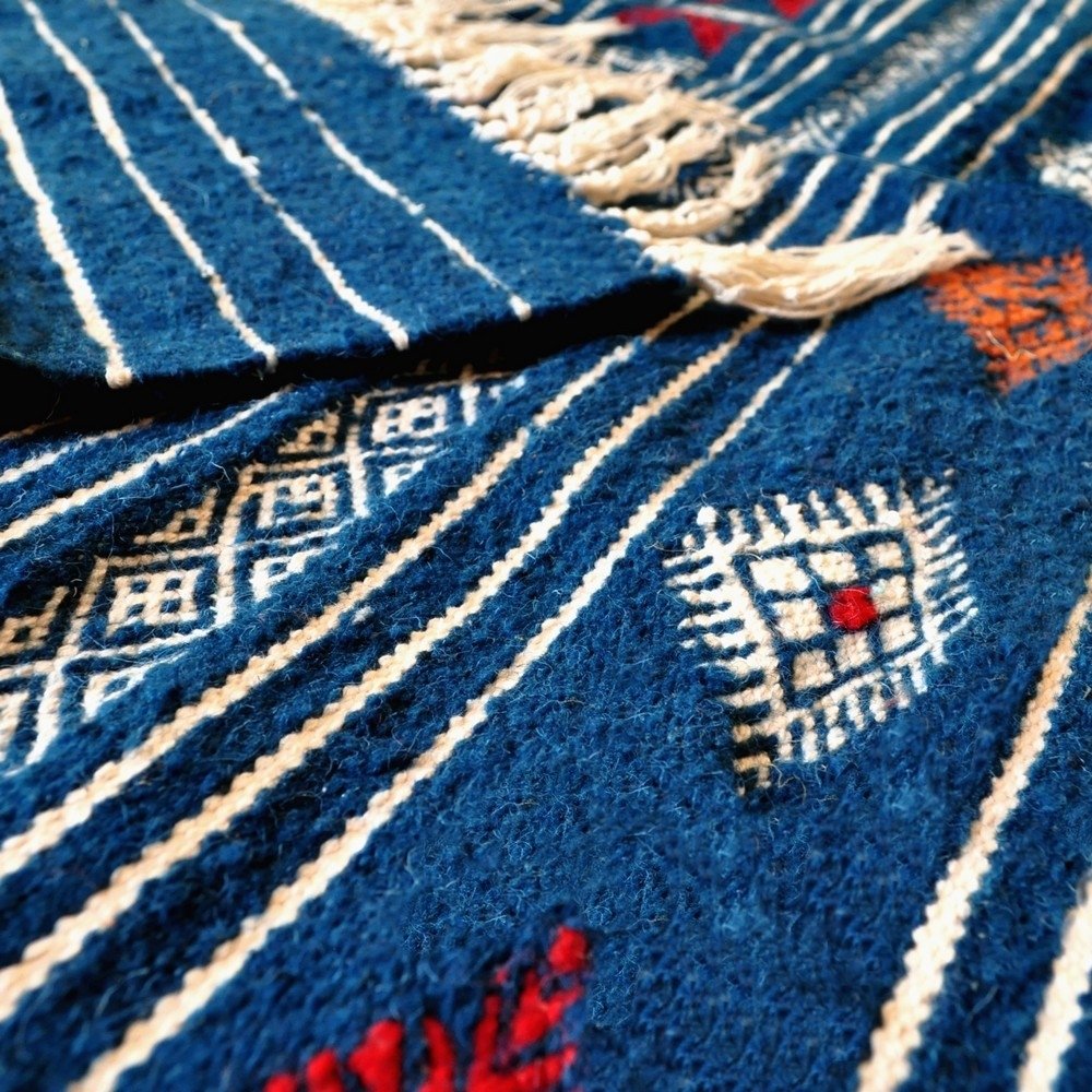 tappeto berbero Tappeto Kilim Aljanoub 96x140 Blu (Fatto a mano, Lana, Tunisia) Tappeto kilim tunisino, in stile marocchino. Tap