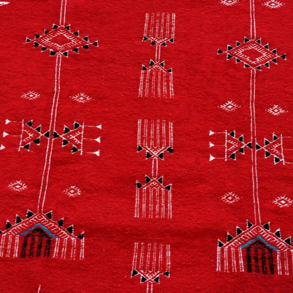 Berber Teppich Teppich Kelim El Galaa 105x175 Rot (Handgewebt, Wolle, Tunesien) Tunesischer Kelim-Teppich im marokkanischen Stil
