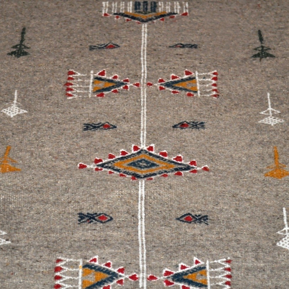 Berber tapijt Tapijt Kilim Messadine 55x105 Grijs/Rood/Blauw/Jeel (Handgeweven, Wol, Tunesië) Tunesisch kilimdeken, Marokkaanse 