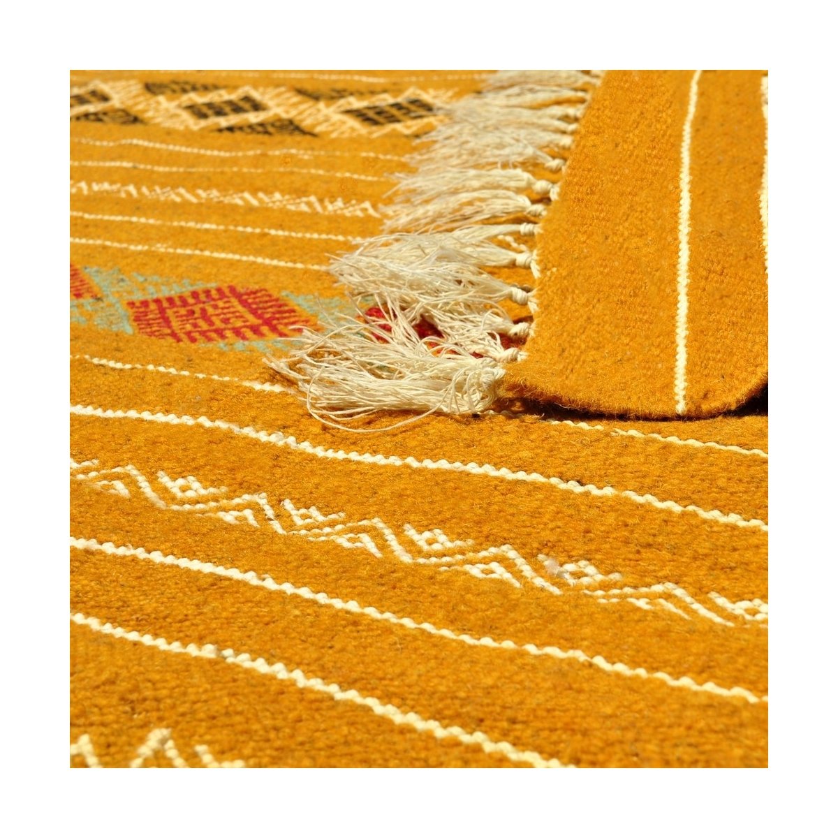 Berber Teppich Teppich Kelim Fahs 100x150 Gelb/Weiss (Handgewebt, Wolle) Tunesischer Kelim-Teppich im marokkanischen Stil. Recht