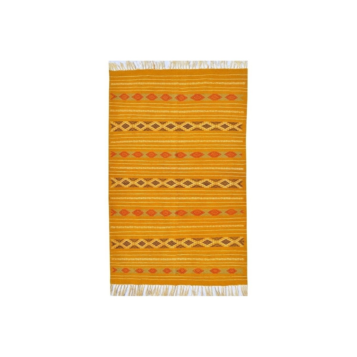 Tapete berbere Tapete Kilim Fahs 100x150 Branco/Amarelado (Tecidos à mão, Lã) Tapete tunisiano kilim, estilo marroquino. Tapete 
