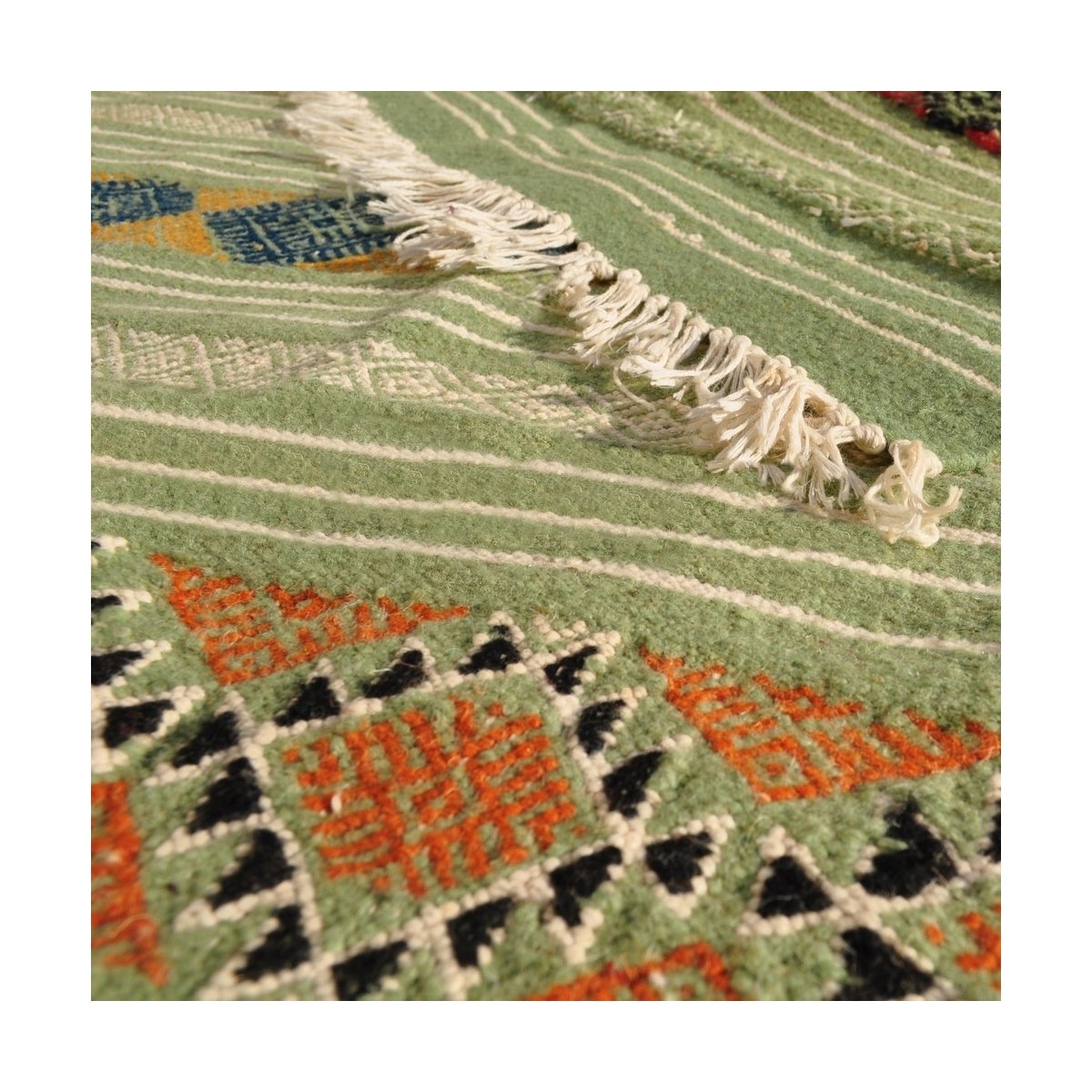 Berber tapijt Tapijt Kilim Gammarth 120x200 Groen (Handgeweven, Wol, Tunesië) Tunesisch kilimdeken, Marokkaanse stijl. Rechthoek