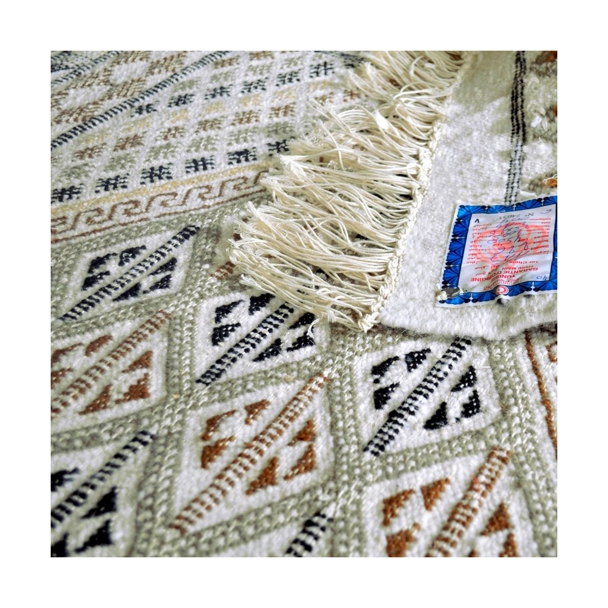 Berber carpet Rug Margoum Khaznadar 115x195 White (Handmade, Wool, Tunisia) Tunisian margoum rug from the city of Kairouan. Rect