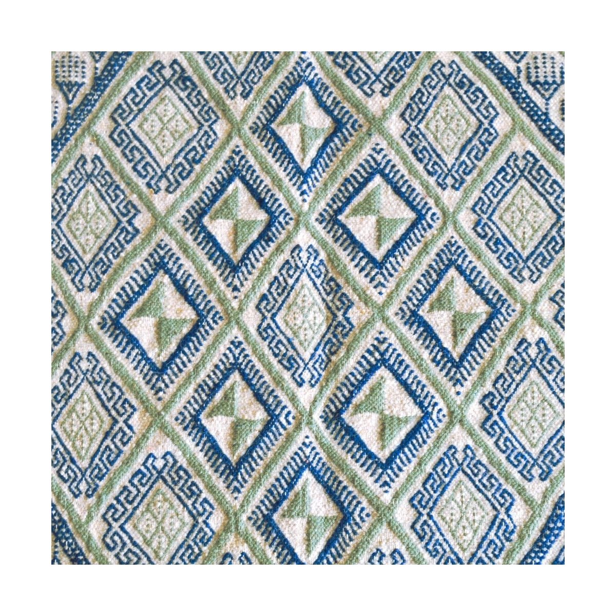Berber Teppich Großer Teppich Margoum Zembretta 115x200 Blau/Weiss (Handgefertigt, Wolle, Tunesien) Tunesischer Margoum-Teppich 