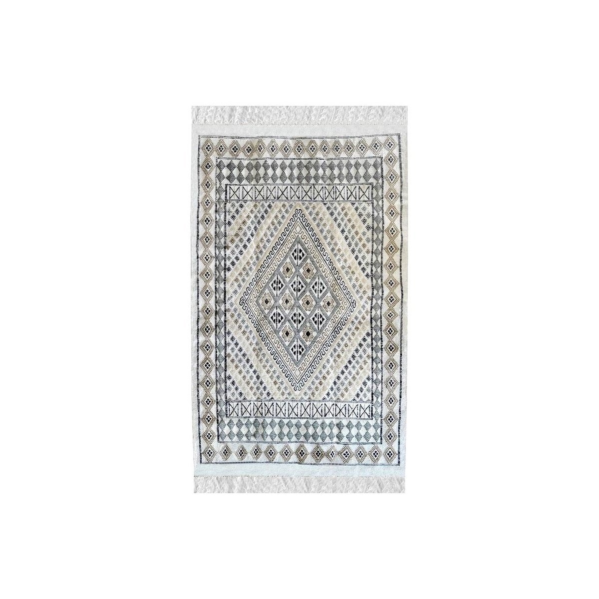 Berber carpet Rug Margoum Mellita115x180 White (Handmade, Wool, Tunisia) Tunisian margoum rug from the city of Kairouan. Rectang