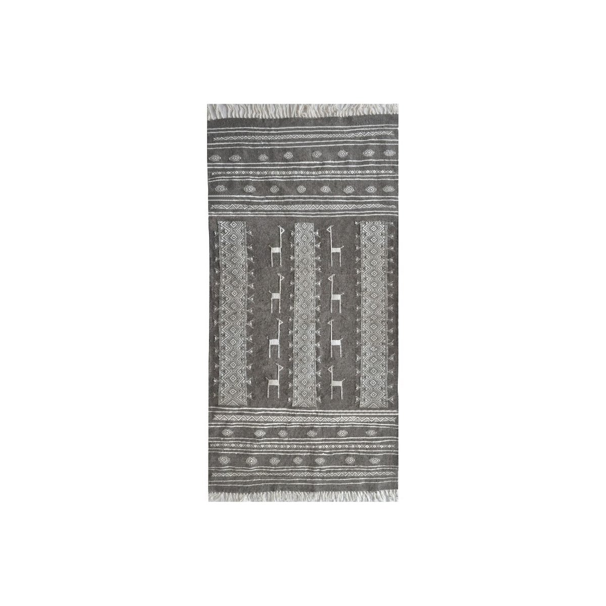 Berber carpet Rug Kilim Hassi Amor 130x190 Grey/Black/White (Handmade, Wool) Tunisian Rug Kilim style Moroccan rug. Rectangular 
