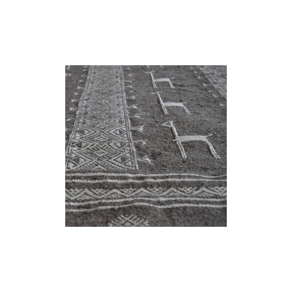 Tapis berbère Tapis Kilim Hassi Amor 130x190 Gris/Noir/Blanc (Tissé main, Laine) Tapis kilim tunisien style tapis marocain. Tapi