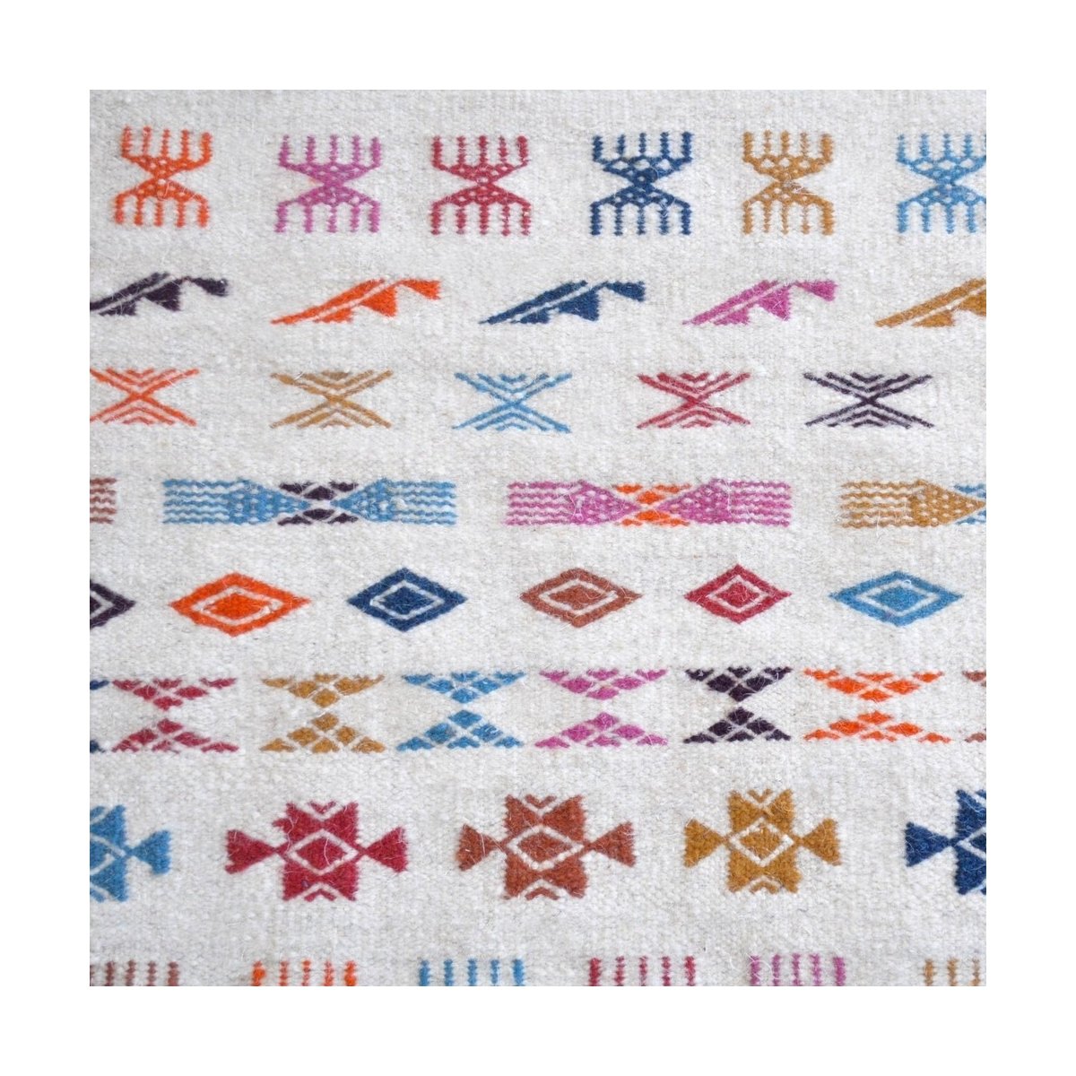 tappeto berbero Tappeto Kilim Salha 140x200 Bianco/Multicolore (Fatto a mano, Lana, Tunisia) Tappeto Kilim tunisino della città 