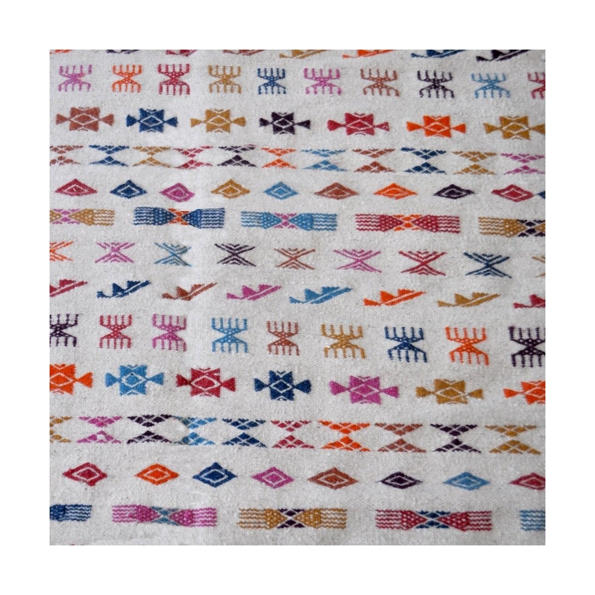 Berber tapijt Tapijt Kilim Salha 140x200 Wit/Veelkleurig (Handgeweven, Wol, Tunesië) Tunesisch Kilim Tapijt uit de stad Kairouan