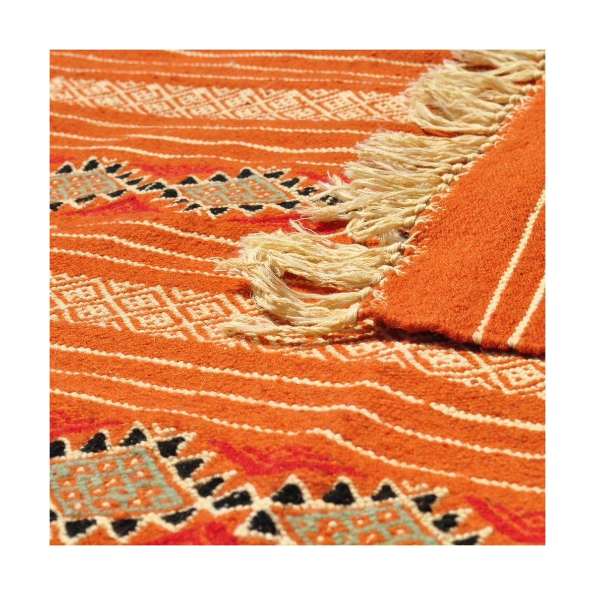 Tapis berbère Tapis Kilim El Mida 135x245 Orange/Ocre/Bleu (Tissé main, Laine) Tapis kilim tunisien style tapis marocain. Tapis 