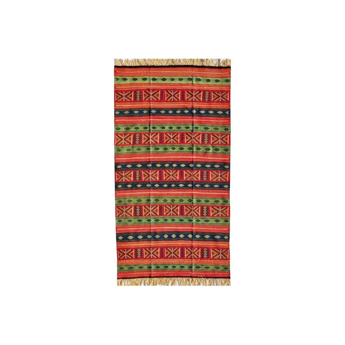Berber carpet Rug Kilim Babjdid 140x250 Yellow/Multicolour (Handmade, Wool) Tunisian Rug Kilim style Moroccan rug. Rectangular c