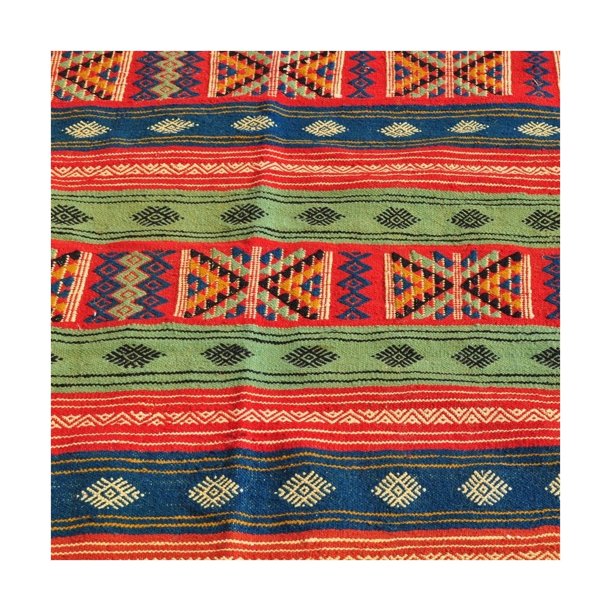 Berber Teppich Teppich Kelim Babjdid 140x250 Gelb/Mehrfarben (Handgewebt, Wolle) Tunesischer Kelim-Teppich im marokkanischen Sti