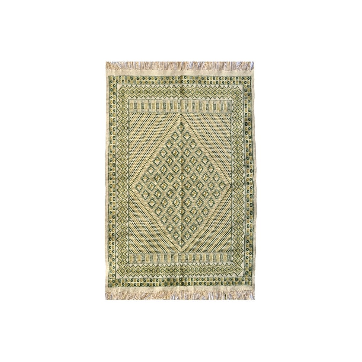 Berber Teppich Großer Teppich Margoum Nebtaa 160x245 Weiß/Grün (Handgefertigt, Wolle, Tunesien) Tunesischer Margoum-Teppich aus 