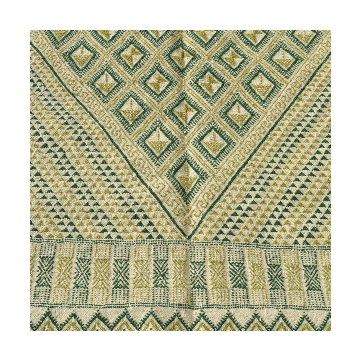 Berber carpet Large Rug Margoum Nebtaa 160x245 White/Green (Handmade, Wool, Tunisia) Tunisian margoum rug from the city of Kairo