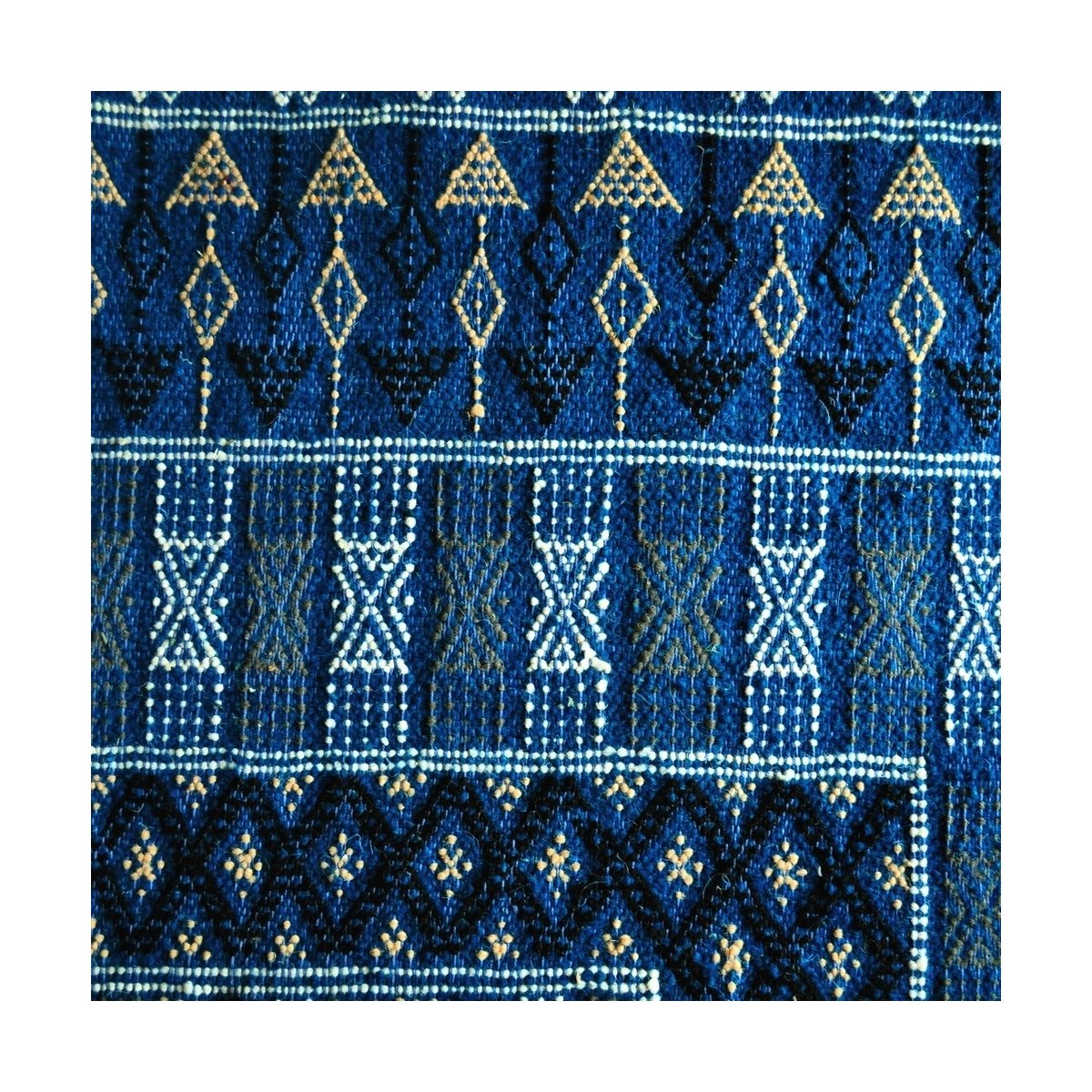 Berber carpet Large Rug Margoum Memi 155x260 Blue (Handmade, Wool, Tunisia) Tunisian margoum rug from the city of Kairouan. Rect