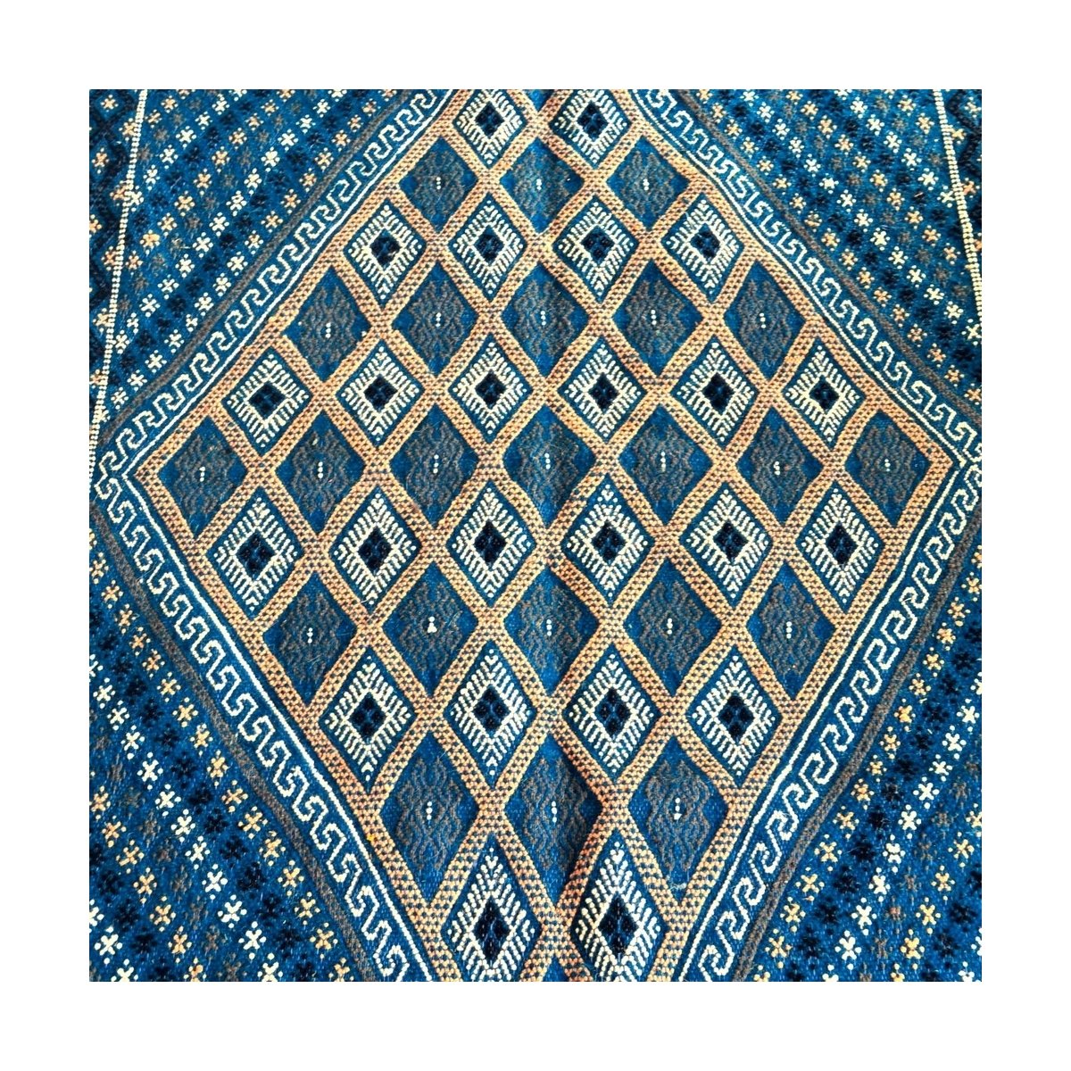 Berber Teppich Großer Teppich Margoum Memi 155x260 Blau (Handgefertigt, Wolle, Tunesien) Tunesischer Margoum-Teppich aus der Sta