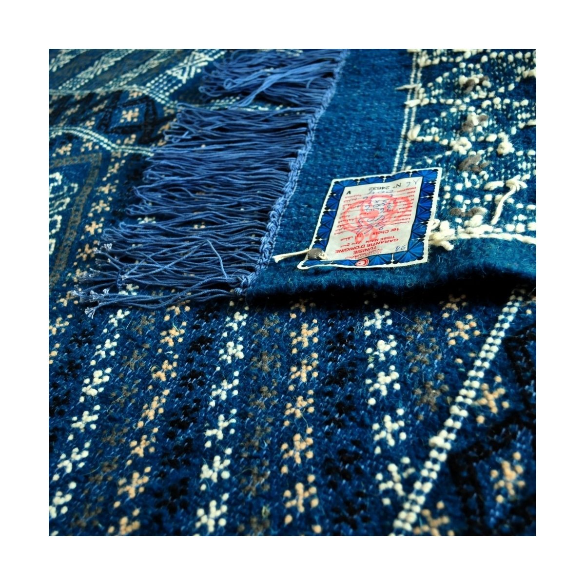 Berber carpet Large Rug Margoum Memi 155x260 Blue (Handmade, Wool, Tunisia) Tunisian margoum rug from the city of Kairouan. Rect