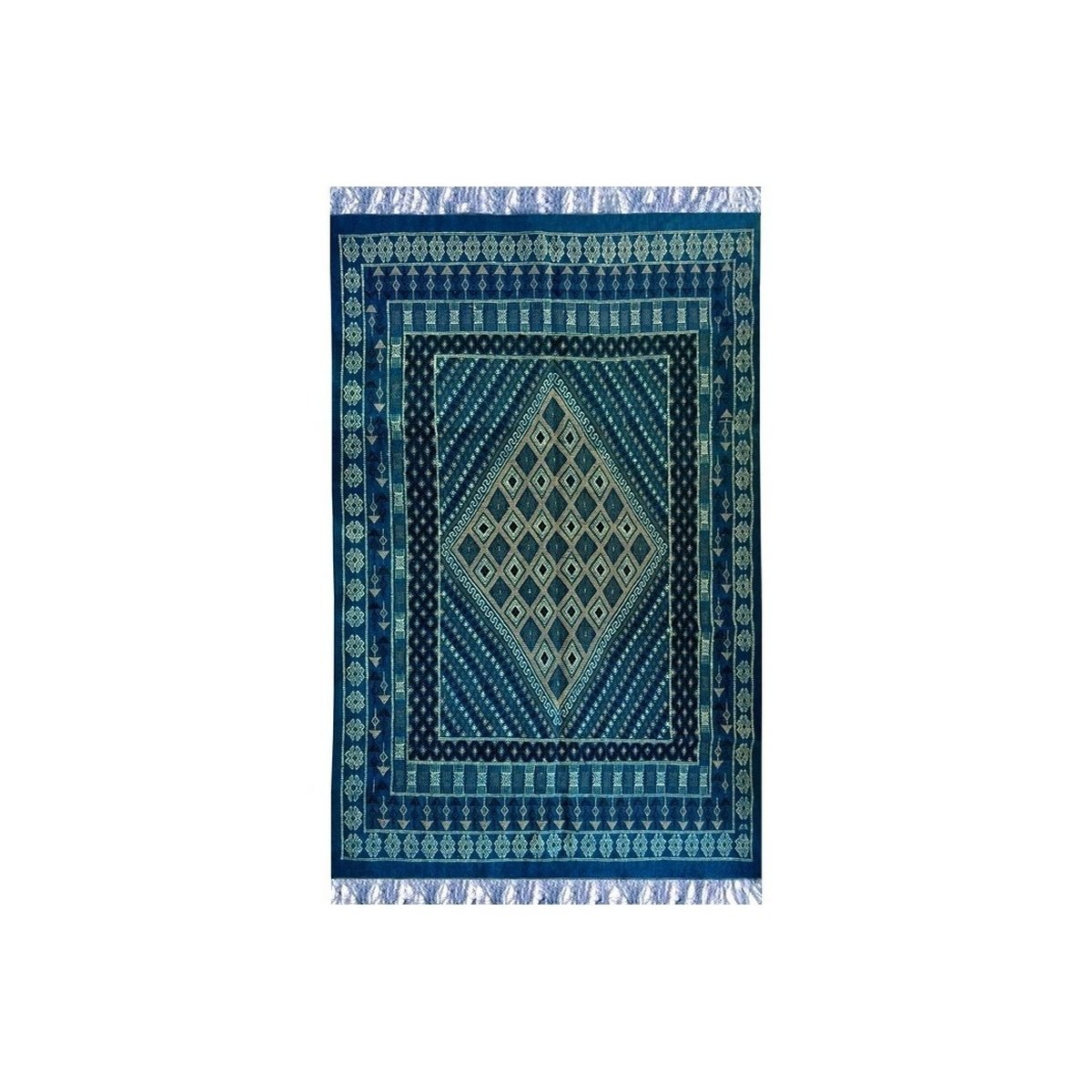 Berber Teppich Großer Teppich Margoum Memi 155x260 Blau (Handgefertigt, Wolle, Tunesien) Tunesischer Margoum-Teppich aus der Sta