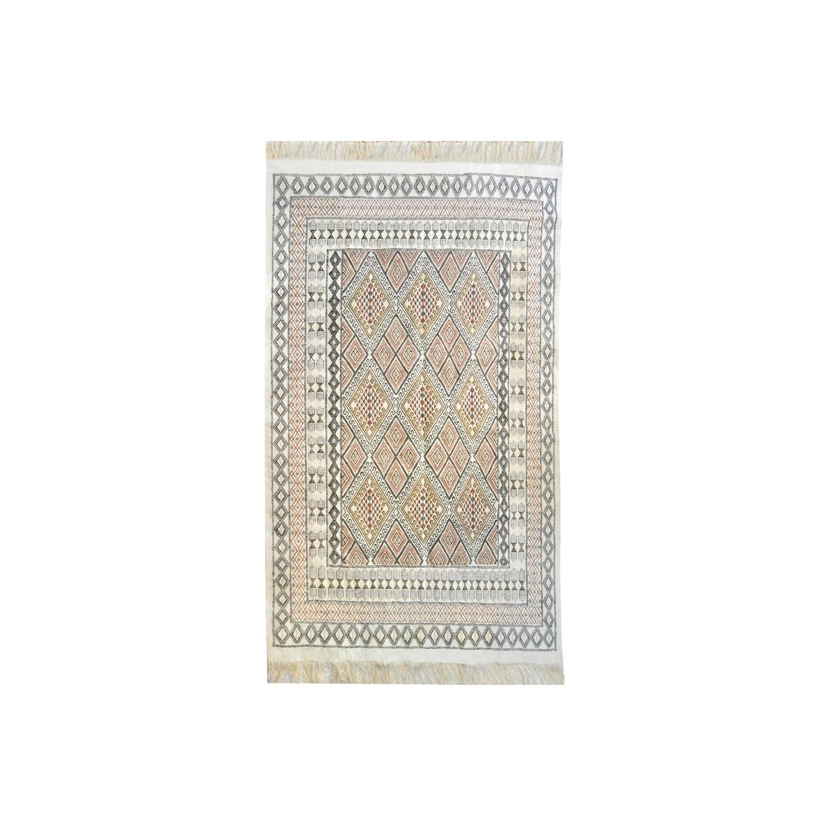 Berber Teppich Großer Teppich Margoum Saouaf 155x240 Weiß (Handgefertigt, Wolle, Tunesien) Tunesischer Margoum-Teppich aus der S