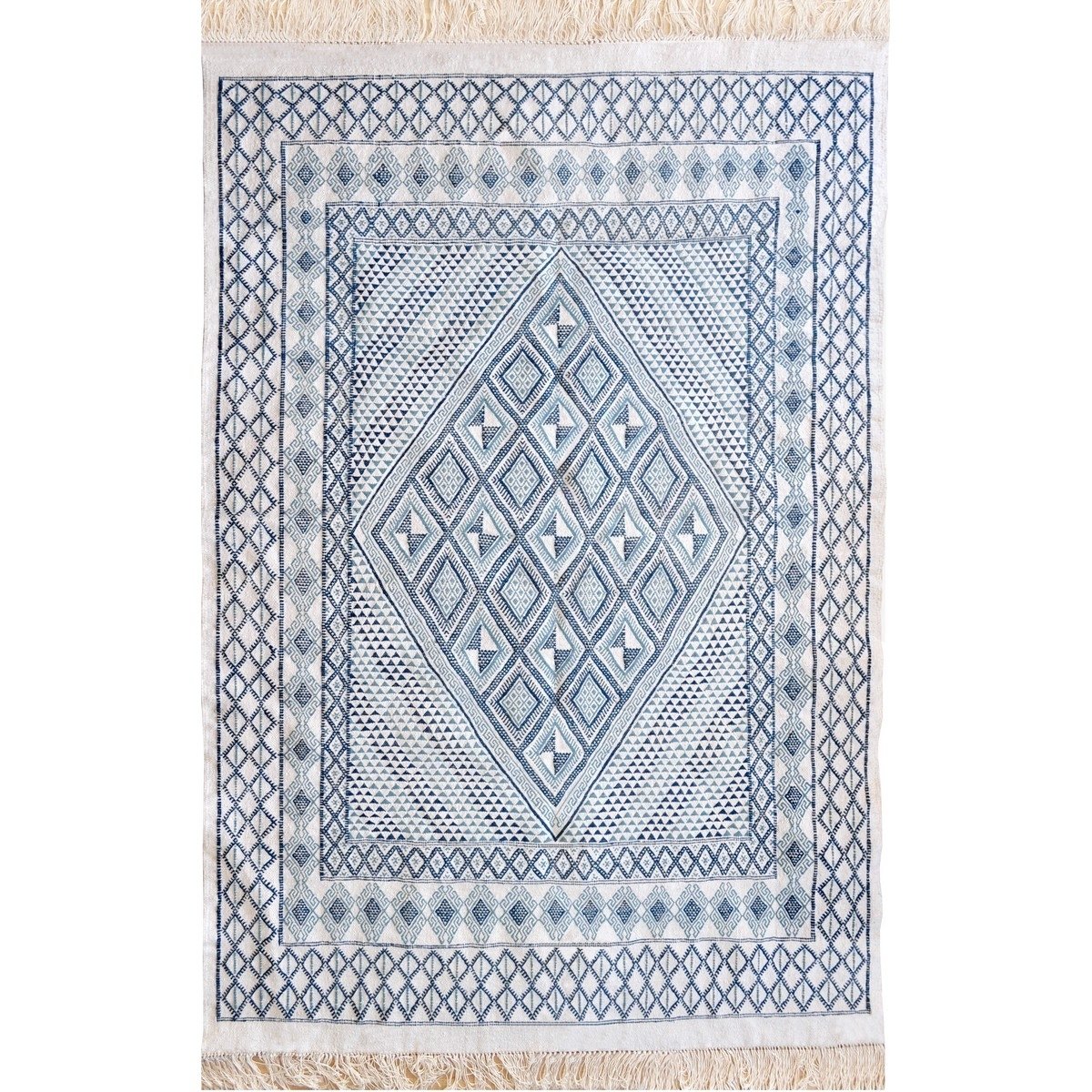 tappeto berbero Grande Tappeto Margoum Al Kasaba 170x240 Blu/Bianco (Fatto a mano, Lana, Tunisia) Tappeto margoum tunisino della