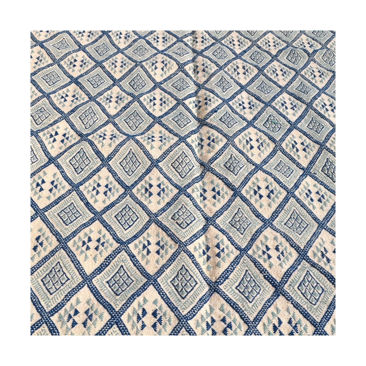 Berber tapijt Groot Tapijt Margoum Thyna 196x314 Blauw/Wit (Handgeweven, Wol, Tunesië) Tunesisch Margoum Tapijt uit de stad Kair