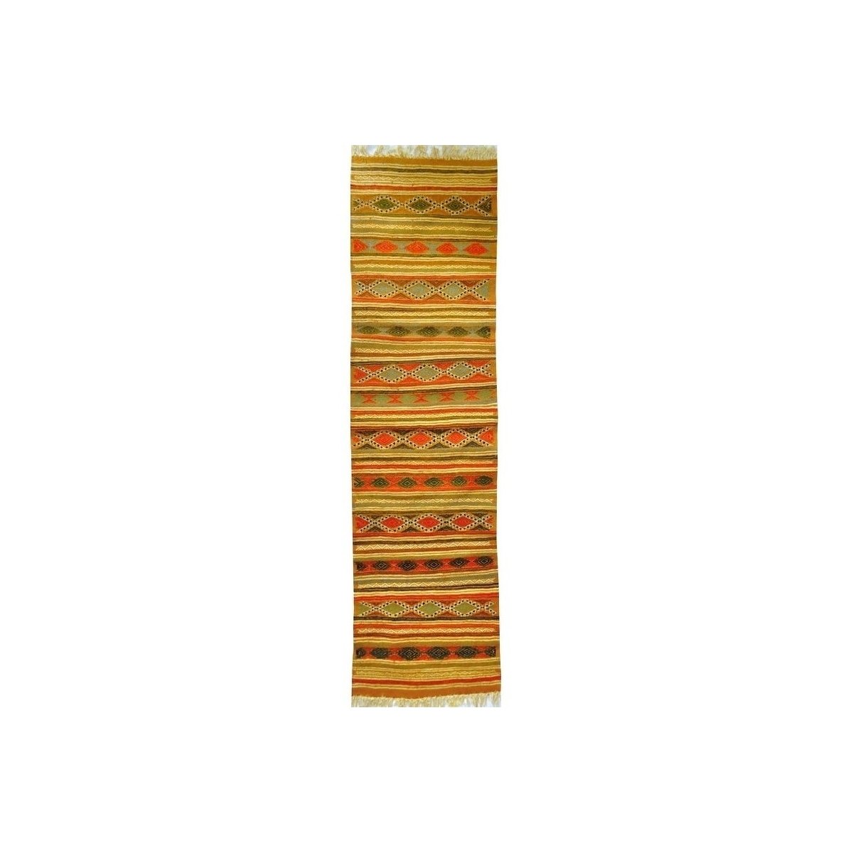 Berber carpet Rug Kilim long Rabat 60x210 Yellow (Handmade, Wool, Tunisia) Tunisian Rug Kilim style Moroccan rug. Rectangular ca