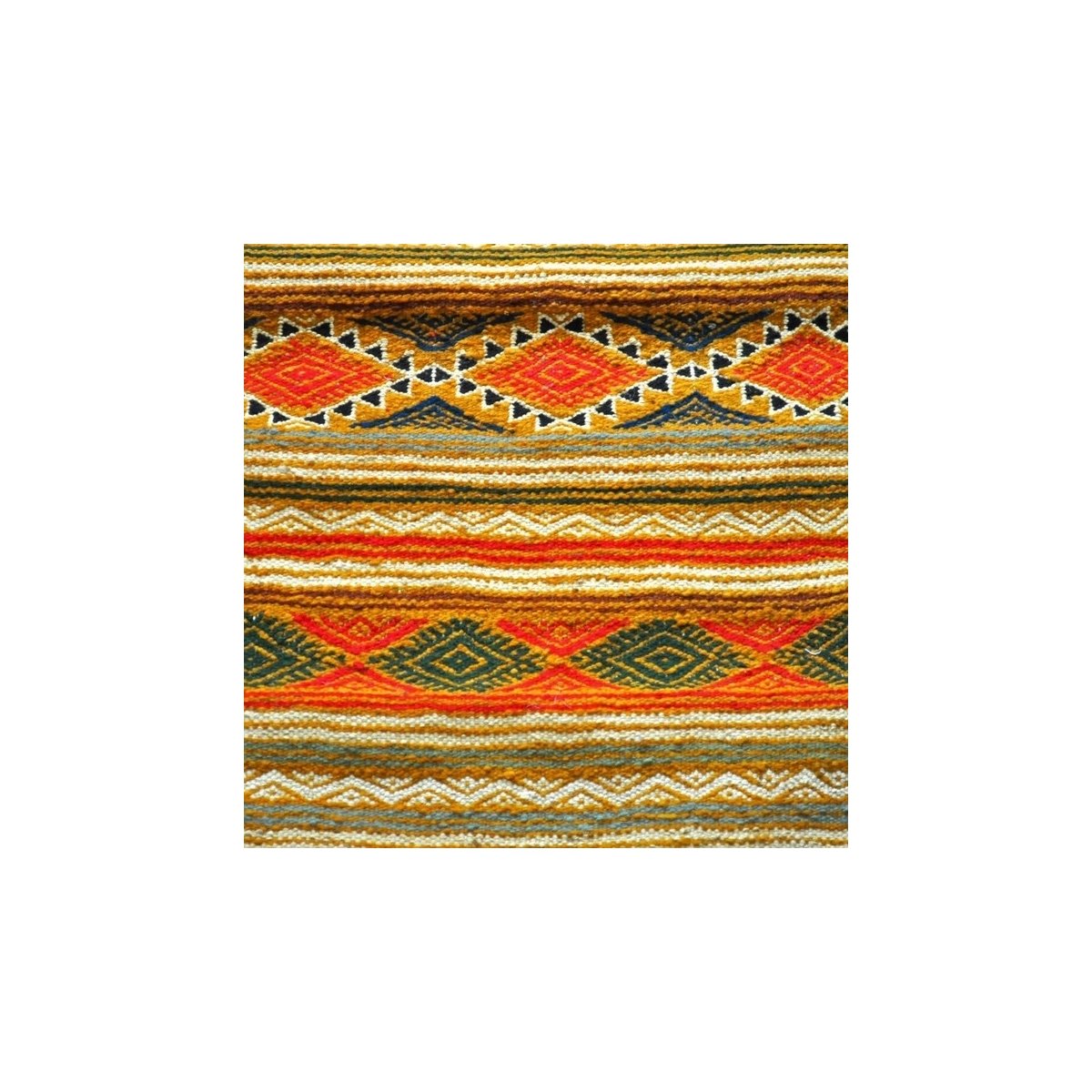 Berber Teppich Teppich Kelim lang Rabat 60x210 Gelb (Handgewebt, Wolle, Tunesien) Tunesischer Kelim-Teppich im marokkanischen St