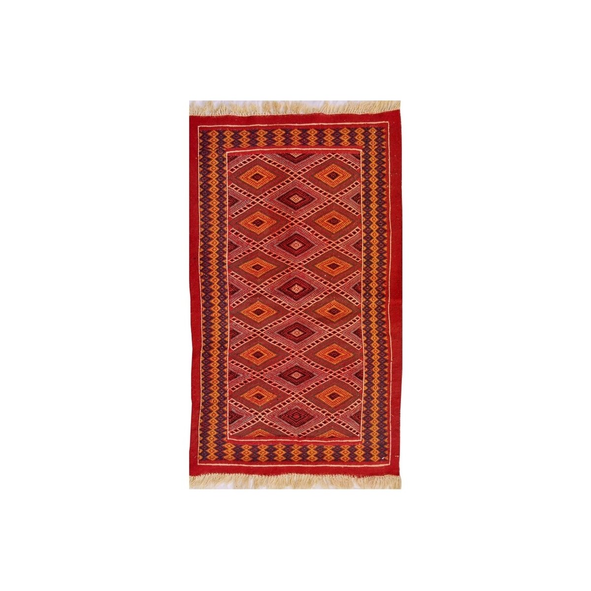 Berber tapijt Tapijt Kilim Jawhar 100x200 Rood/Veelkleurig (Handgeweven, Wol, Tunesië) Tunesisch kilimdeken, Marokkaanse stijl. 