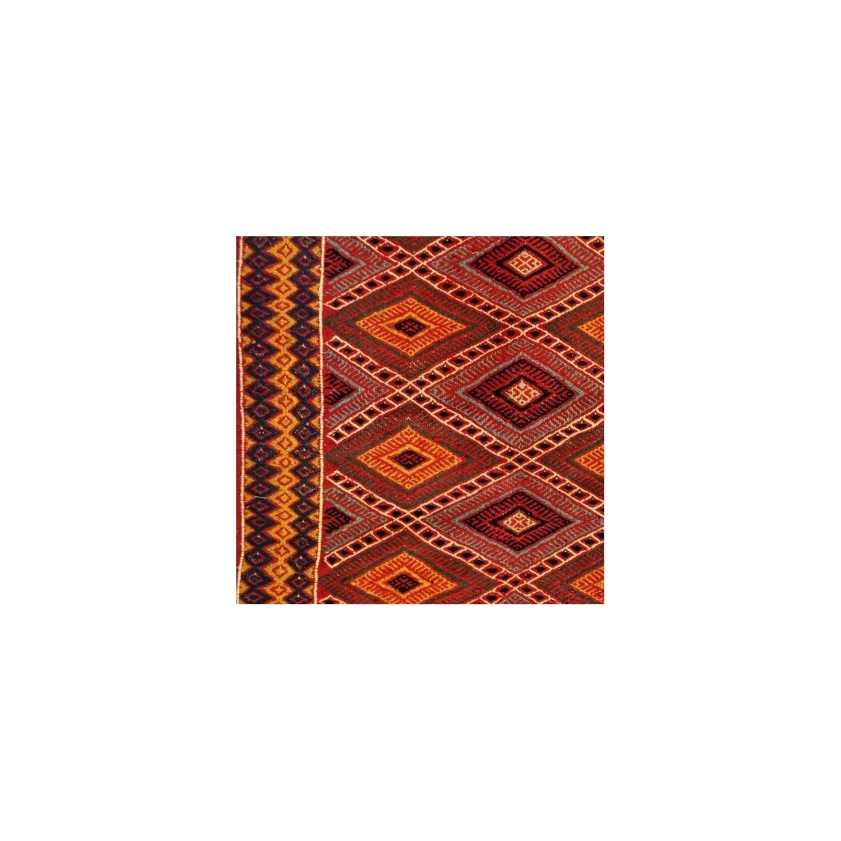Berber Teppich Teppich Kelim Jawhar 100x200 Rot/Mehrfarben (Handgewebt, Wolle, Tunesien) Tunesischer Kelim-Teppich im marokkanis