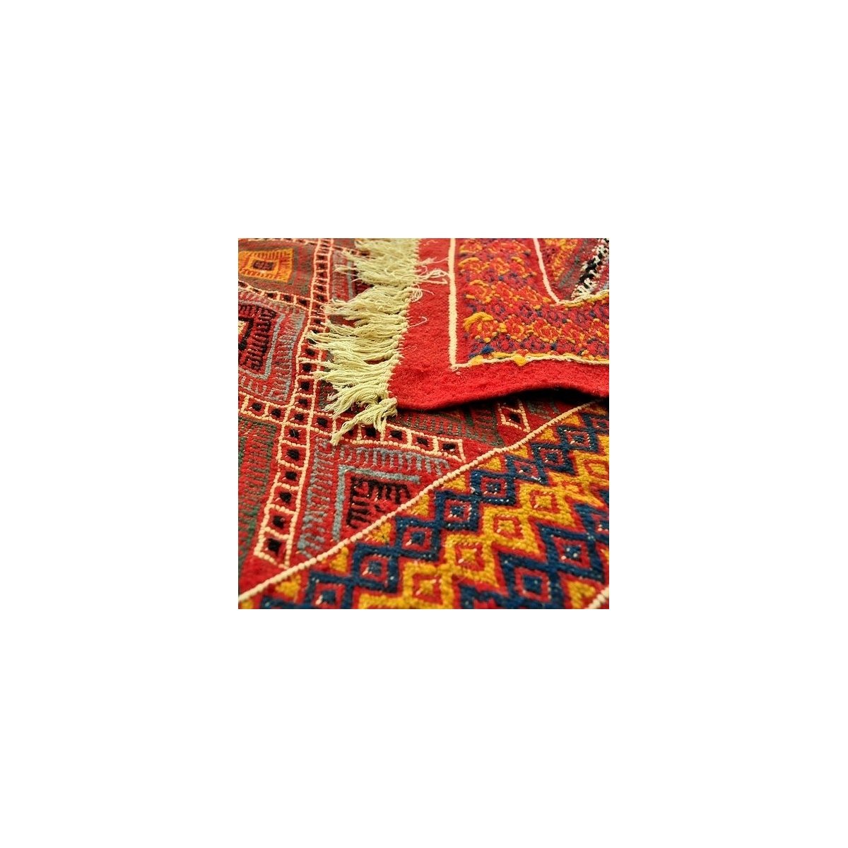 Berber Teppich Teppich Kelim Jawhar 100x200 Rot/Mehrfarben (Handgewebt, Wolle, Tunesien) Tunesischer Kelim-Teppich im marokkanis