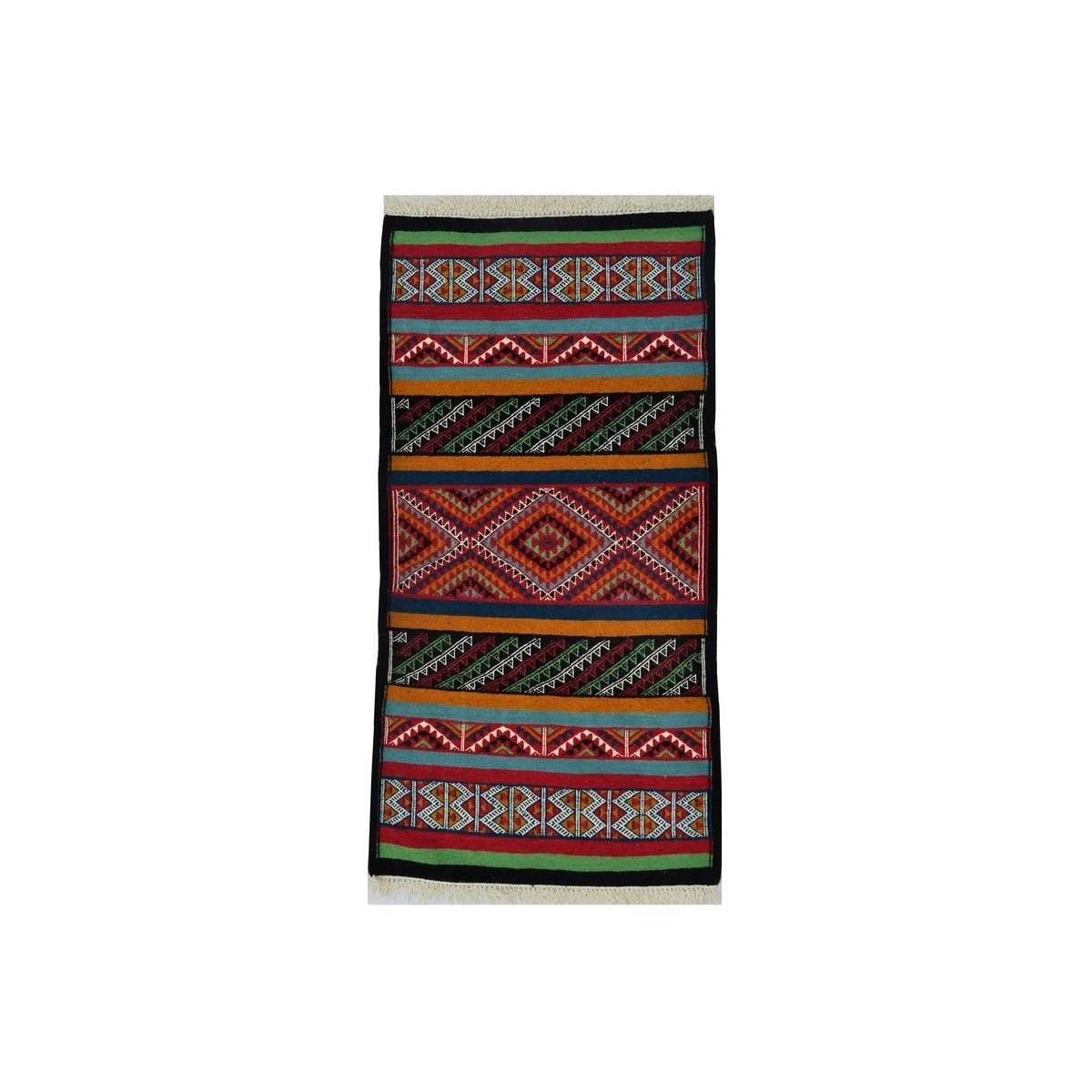 Tapete berbere Tapete Kilim Kef 60x110 Multicor (Tecidos à mão, Lã) Tapete tunisiano kilim, estilo marroquino. Tapete retangular