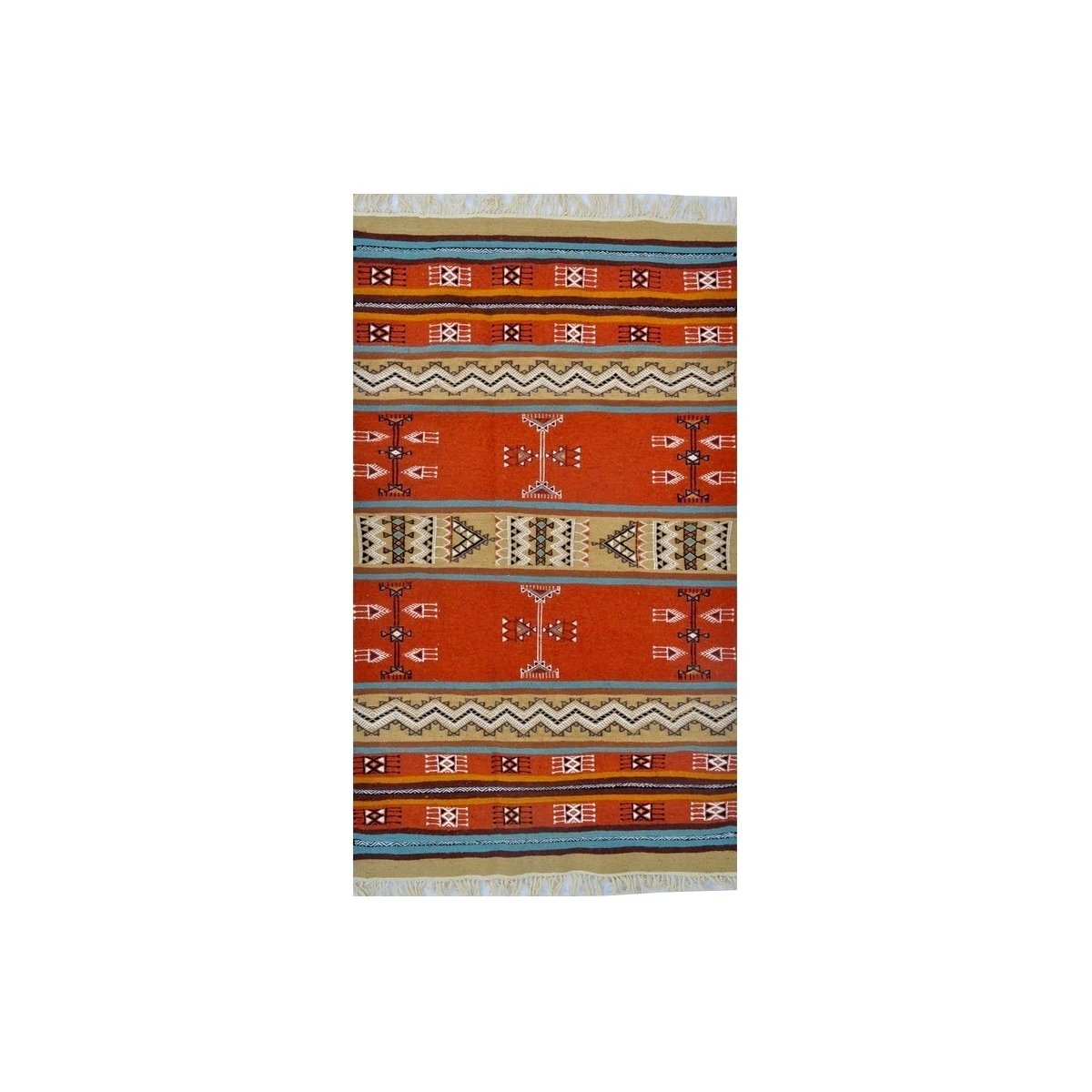 Tapis berbère Tapis Kilim Othman 110x180 Jaune/Multicolore (Tissé main, Laine) Tapis kilim tunisien style tapis marocain. Tapis 