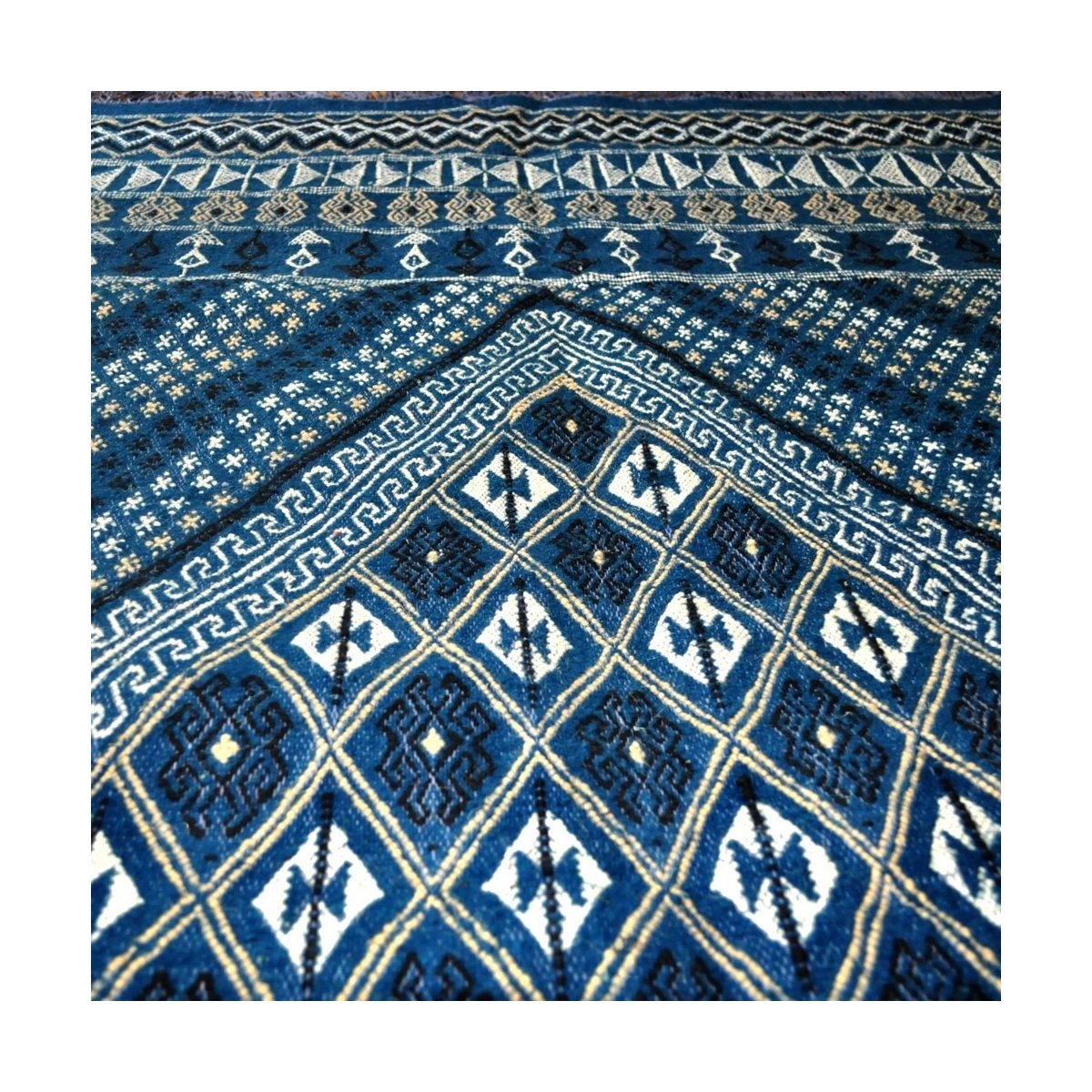 tappeto berbero Grande Tappeto Margoum Baraka 200x300 Blu (Fatto a mano, Lana, Tunisia) Tappeto margoum tunisino della città di 