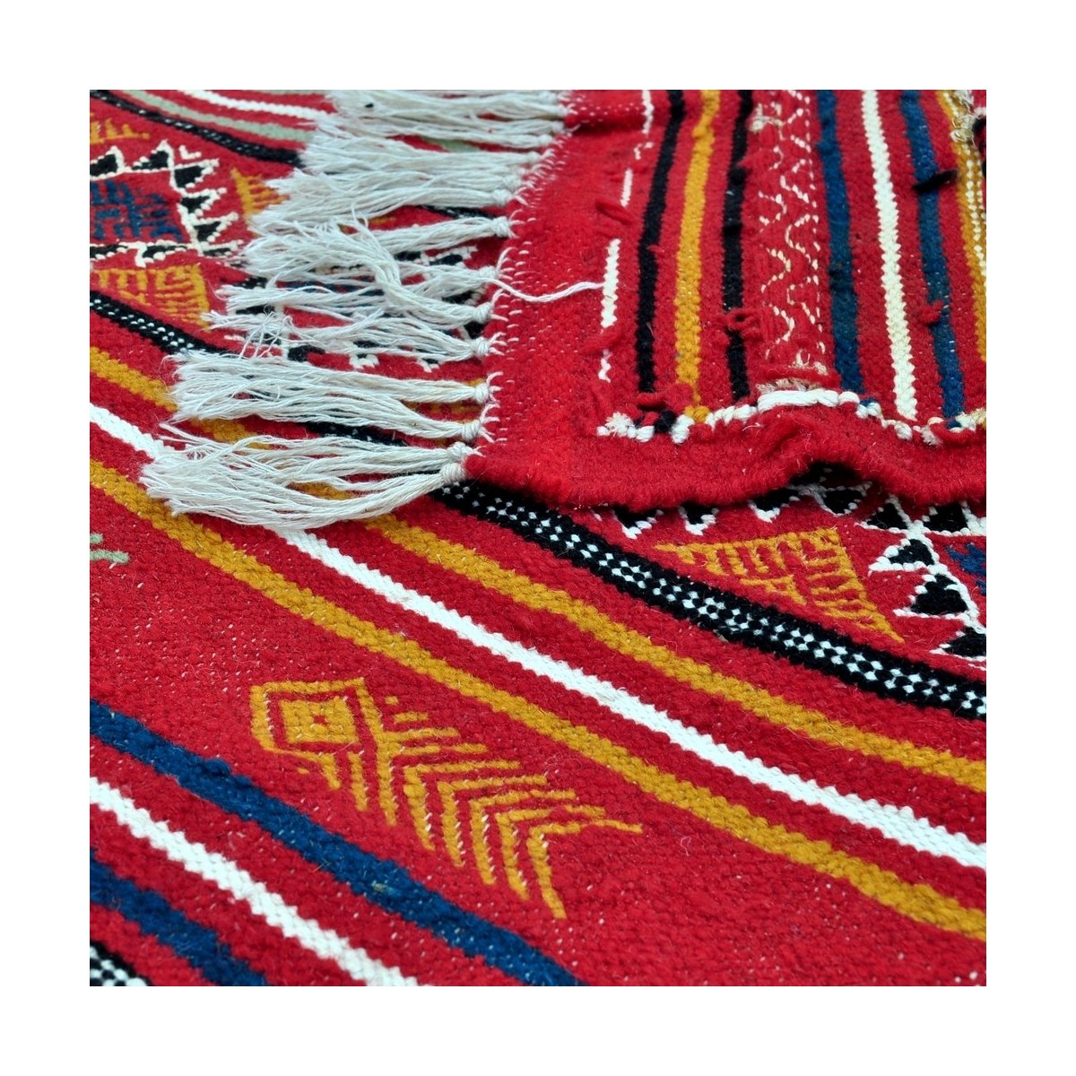 Berber carpet Rug Kilim long Tataouine 65x205 Red (Handmade, Wool, Tunisia) Tunisian Rug Kilim style Moroccan rug. Rectangular c