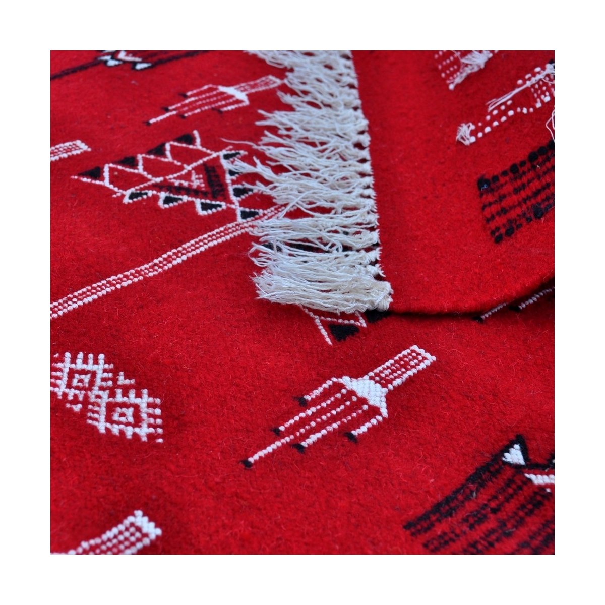 Tapete berbere Tapete Kilim longo Tbolba 65x290 Vermelho (Tecidos à mão, Lã, Tunísia) Tapete tunisiano kilim, estilo marroquino.