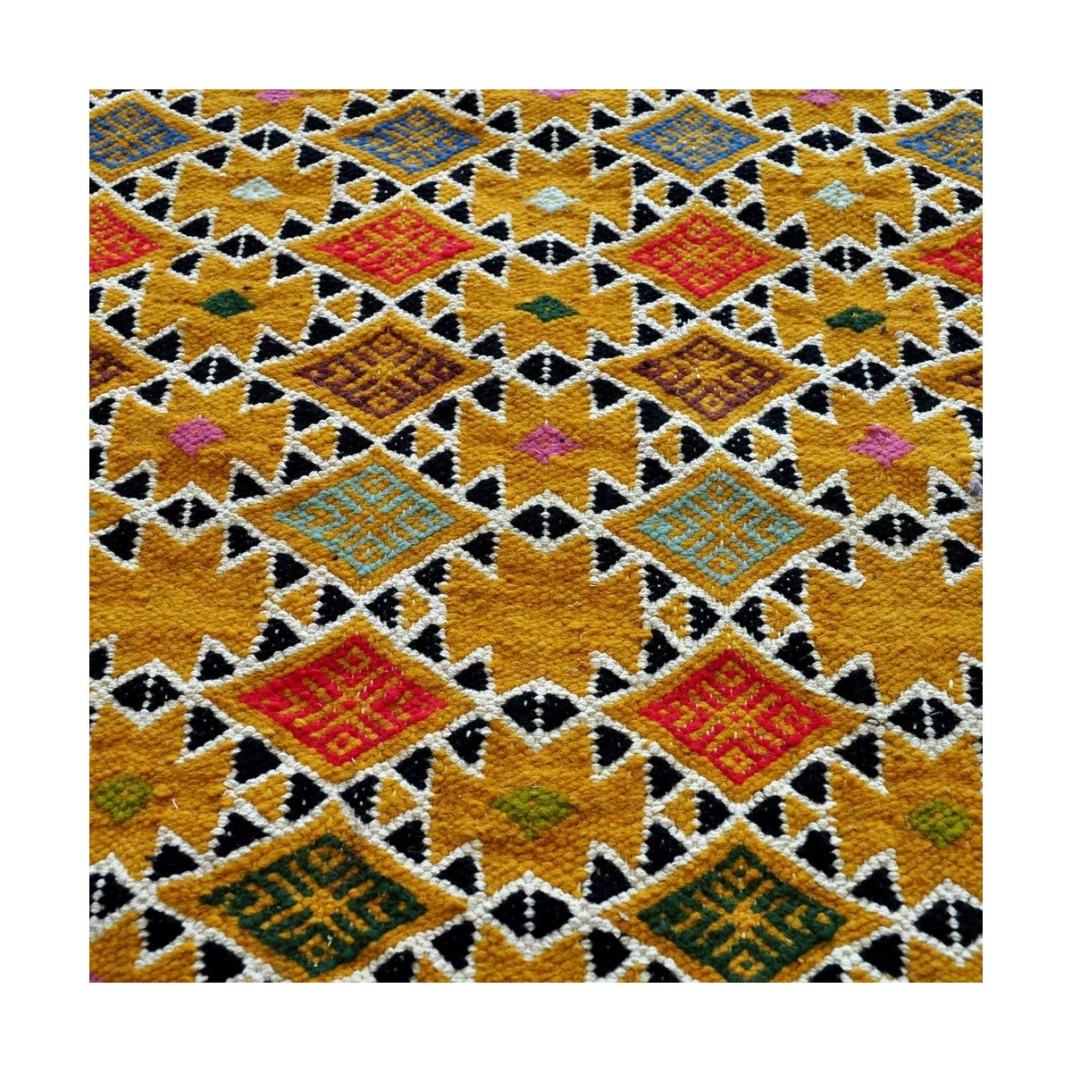 Berber tapijt Tapijt Kilim Sahara 100x200 Geel/Wit (Handgeweven, Wol, Tunesië) Tunesisch kilimdeken, Marokkaanse stijl. Rechthoe