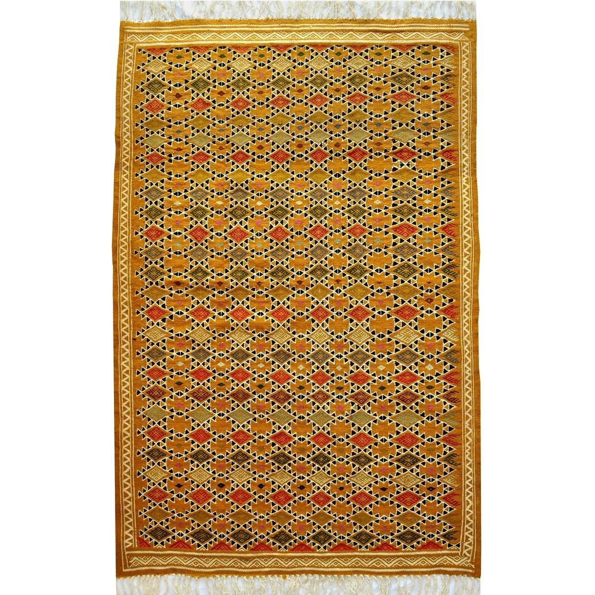 Berber carpet Rug Kilim Sahara 100x200 Yellow/White (Handmade, Wool) Tunisian Rug Kilim style Moroccan rug. Rectangular carpet 1