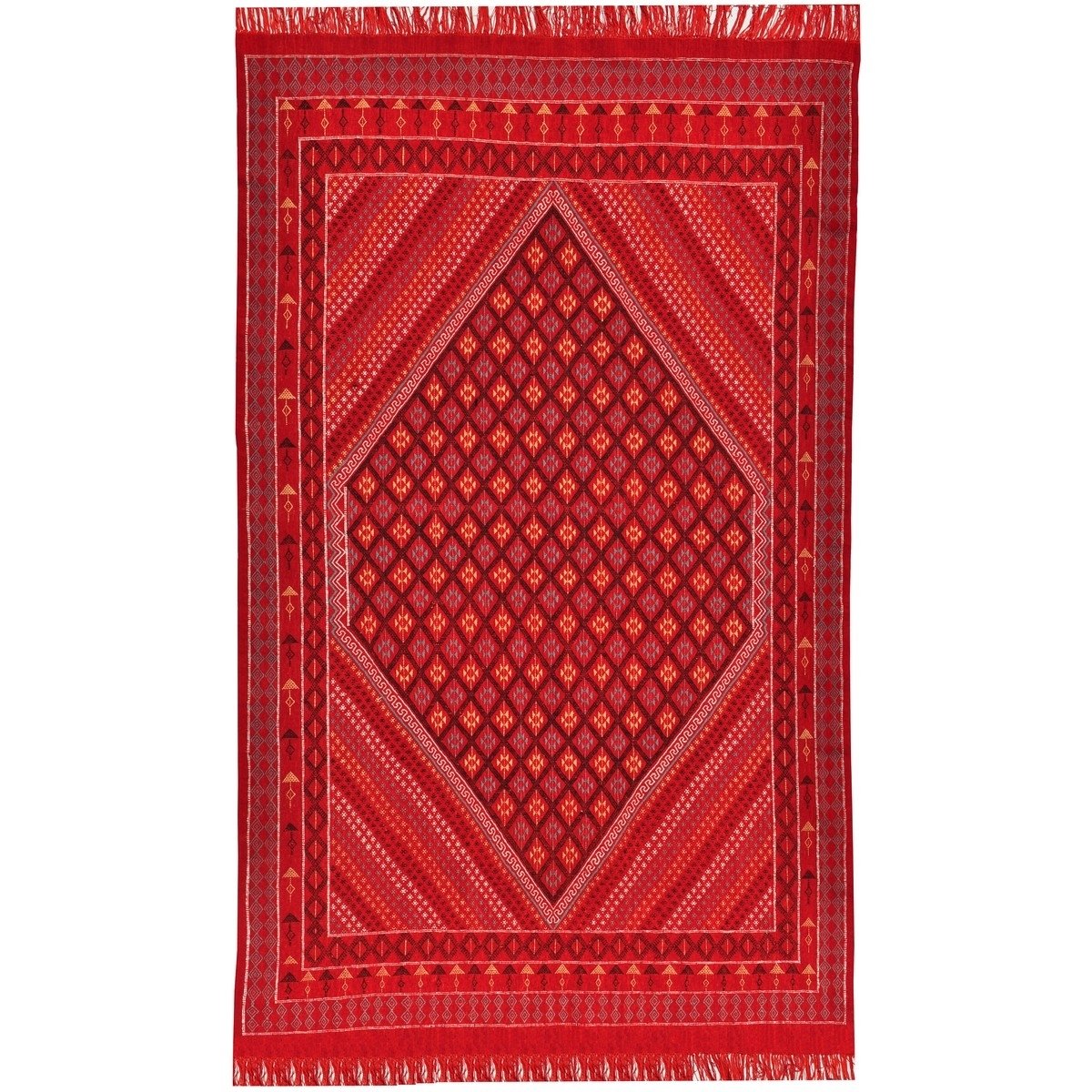 Berber Teppich Großer Teppich Margoum Sarab 200x290 Rot (Handgefertigt, Wolle, Tunesien) Tunesischer Margoum-Teppich aus der Sta