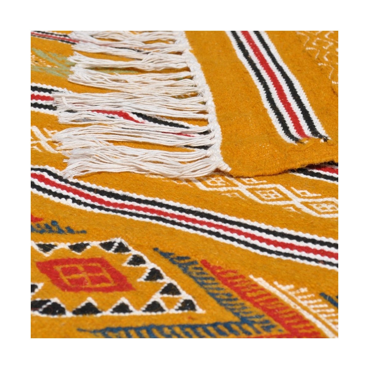 Tapis berbère Tapis Kilim Chemtou 145x250 Jaune/blanc (Tissé main, Laine) Tapis kilim tunisien style tapis marocain. Tapis recta