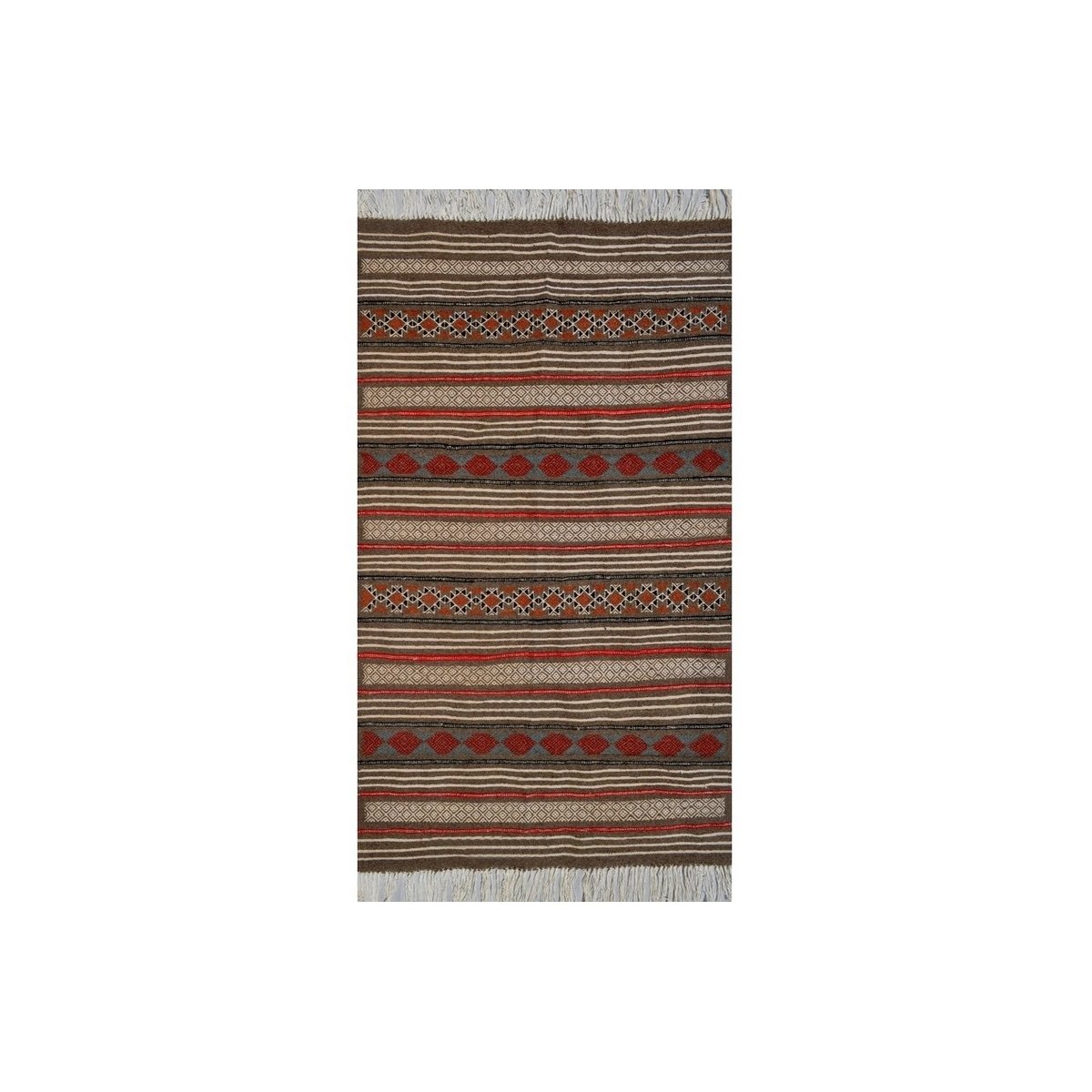Berber Teppich Teppich Kelim El Borma 100x150 Grau/Rot/Blau/Gelb (Handgewebt, Wolle) Tunesischer Kelim-Teppich im marokkanischen