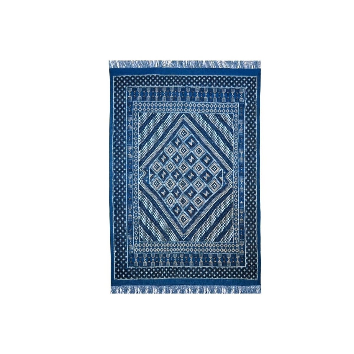 Berber carpet Large Rug Margoum Yamina 165x240 Blue (Handmade, Wool, Tunisia) Tunisian margoum rug from the city of Kairouan. Re