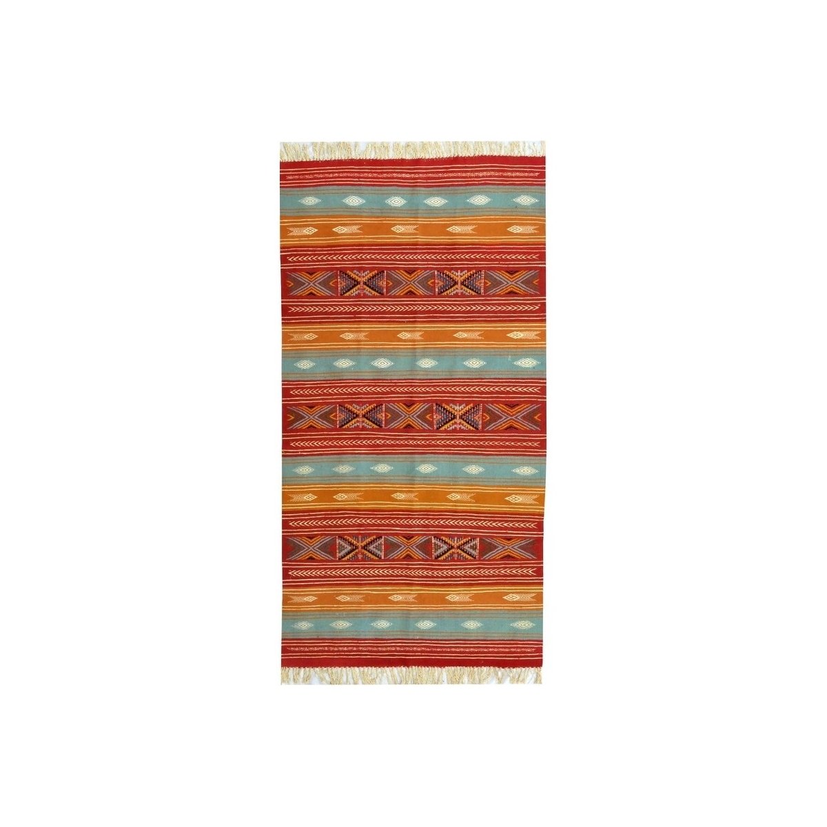 Berber Teppich Teppich Kelim Nafta 105x200 Mehrfarben (Handgewebt, Wolle, Tunesien) Tunesischer Kelim-Teppich im marokkanischen 