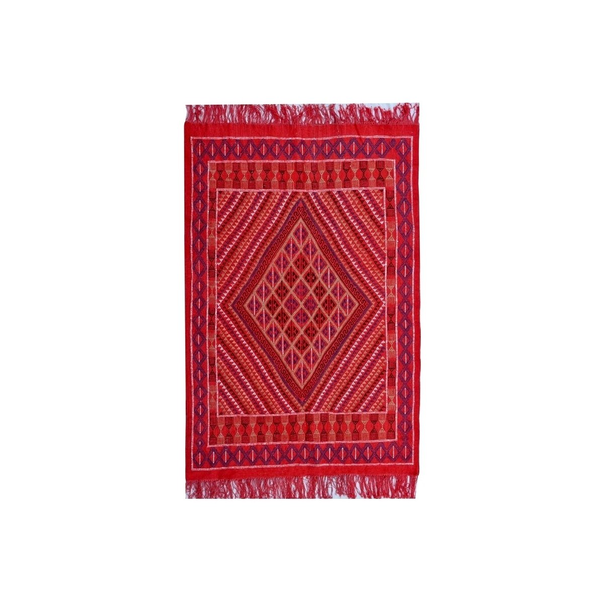 tappeto berbero Tappeto Margoum Tounes 125x190 Rosso (Fatto a mano, Lana) Tappeto margoum tunisino della città di Kairouan. Tapp