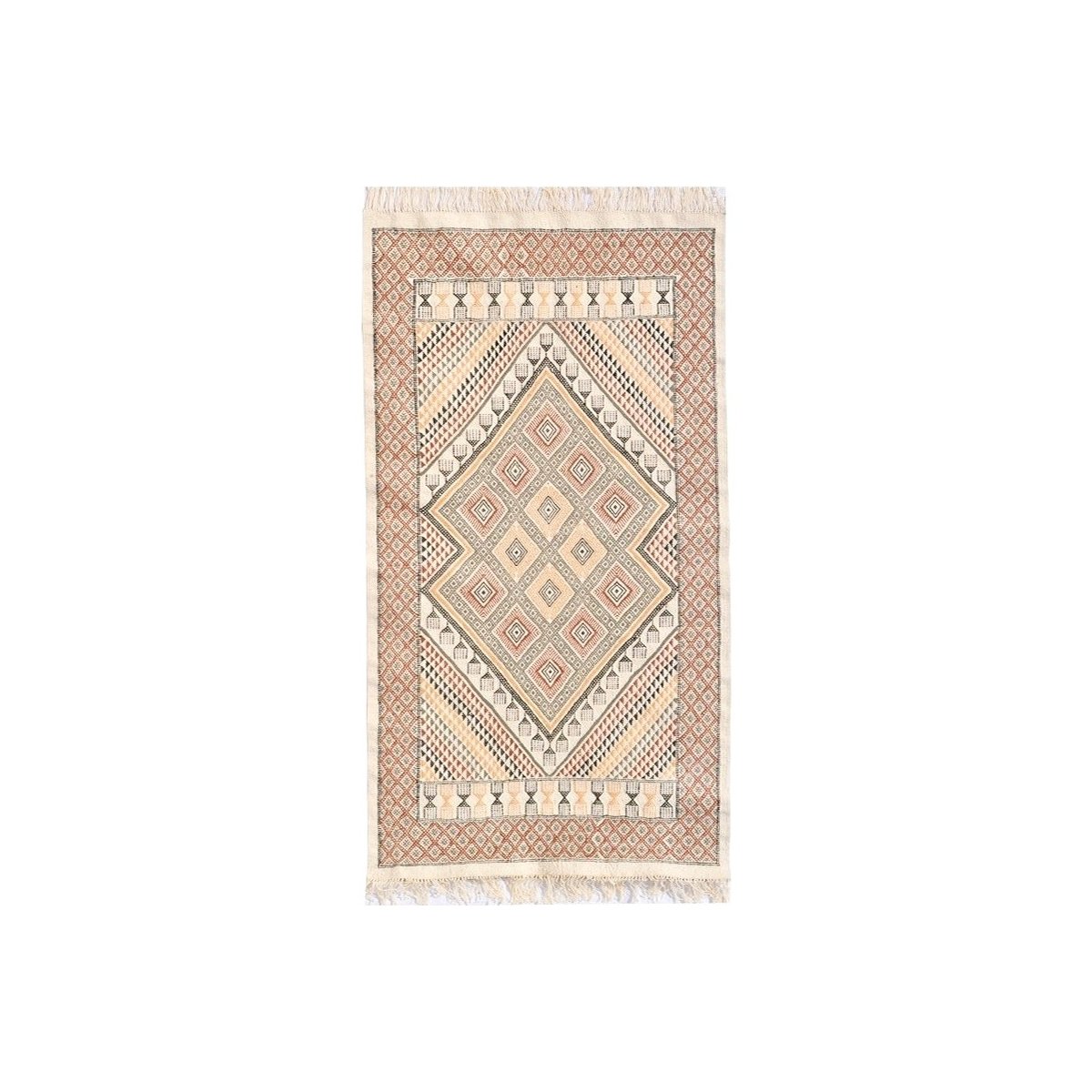 Berber Teppich Teppich Margoum Zarzis 100x195 Weiß (Handgefertigt, Wolle, Tunesien) Tunesischer Margoum-Teppich aus der Stadt Ka